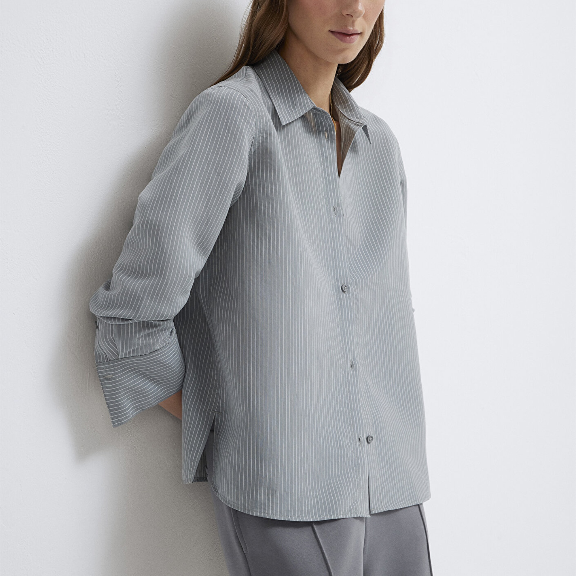 Mavi (TENCEL™) Liyosel Karışımlı Çizgili Gömlek Regular Fit / Normal Kesim 1211374-88069