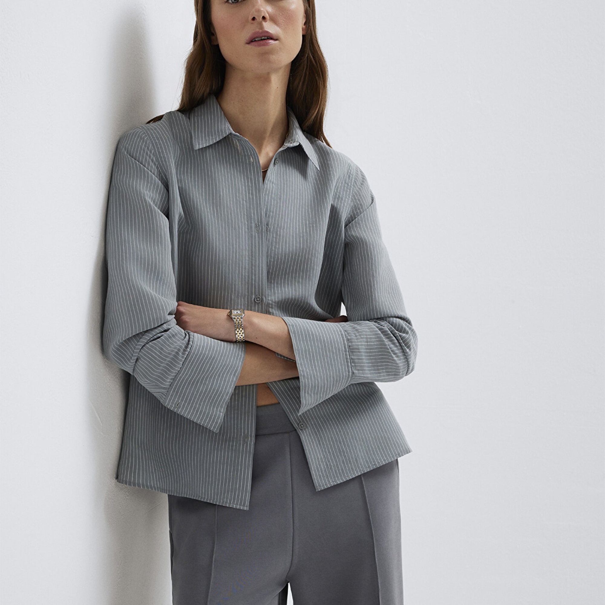 Mavi (TENCEL™) Liyosel Karışımlı Çizgili Gömlek Regular Fit / Normal Kesim 1211374-88069