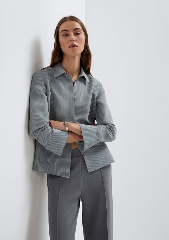  Mavi (TENCEL™) Liyosel Karışımlı Çizgili Gömlek Regular Fit / Normal Kesim 1211374-88069