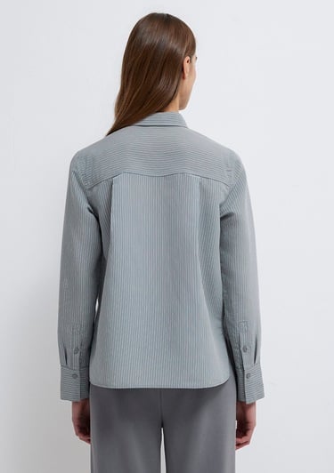  Mavi (TENCEL™) Liyosel Karışımlı Çizgili Gömlek Regular Fit / Normal Kesim 1211374-88069