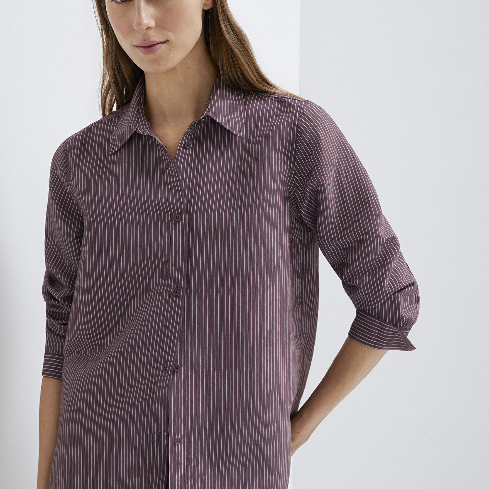 Mavi (TENCEL™) Liyosel Karışımlı Çizgili Gömlek Regular Fit / Normal Kesim 1211374-91569