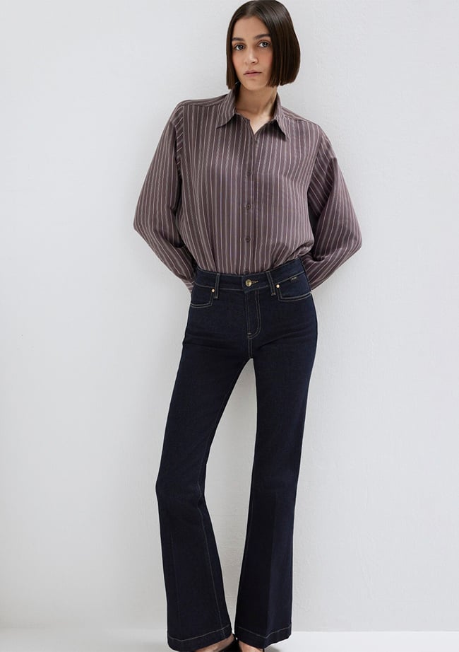  Mavi Mor (TENCEL™) Liyosel Gömlek Loose Fit / Bol Rahat Kesim 1211373-91534