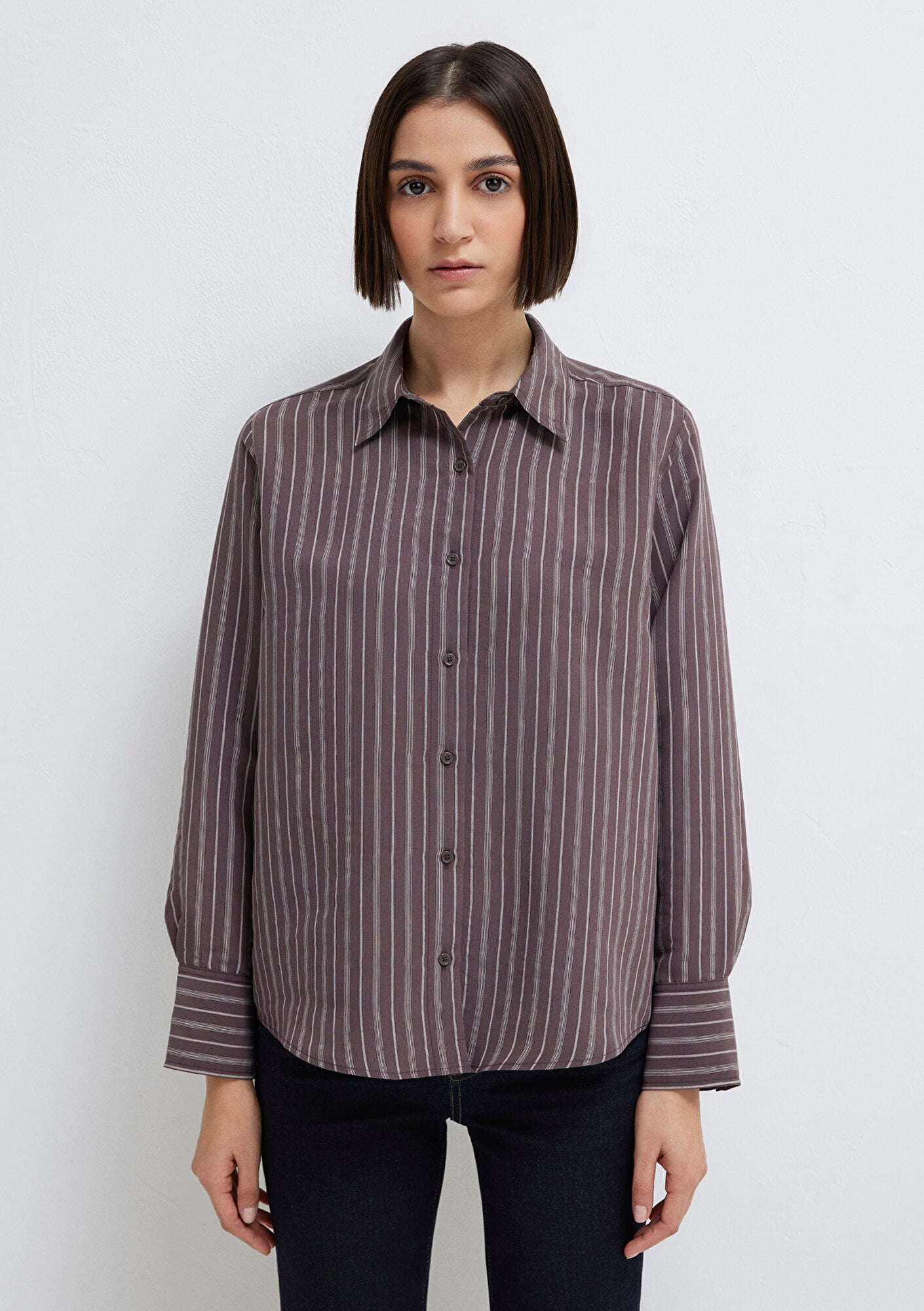 Mavi Mor (TENCEL™) Liyosel Gömlek Loose Fit / Bol Rahat Kesim 1211373-91534