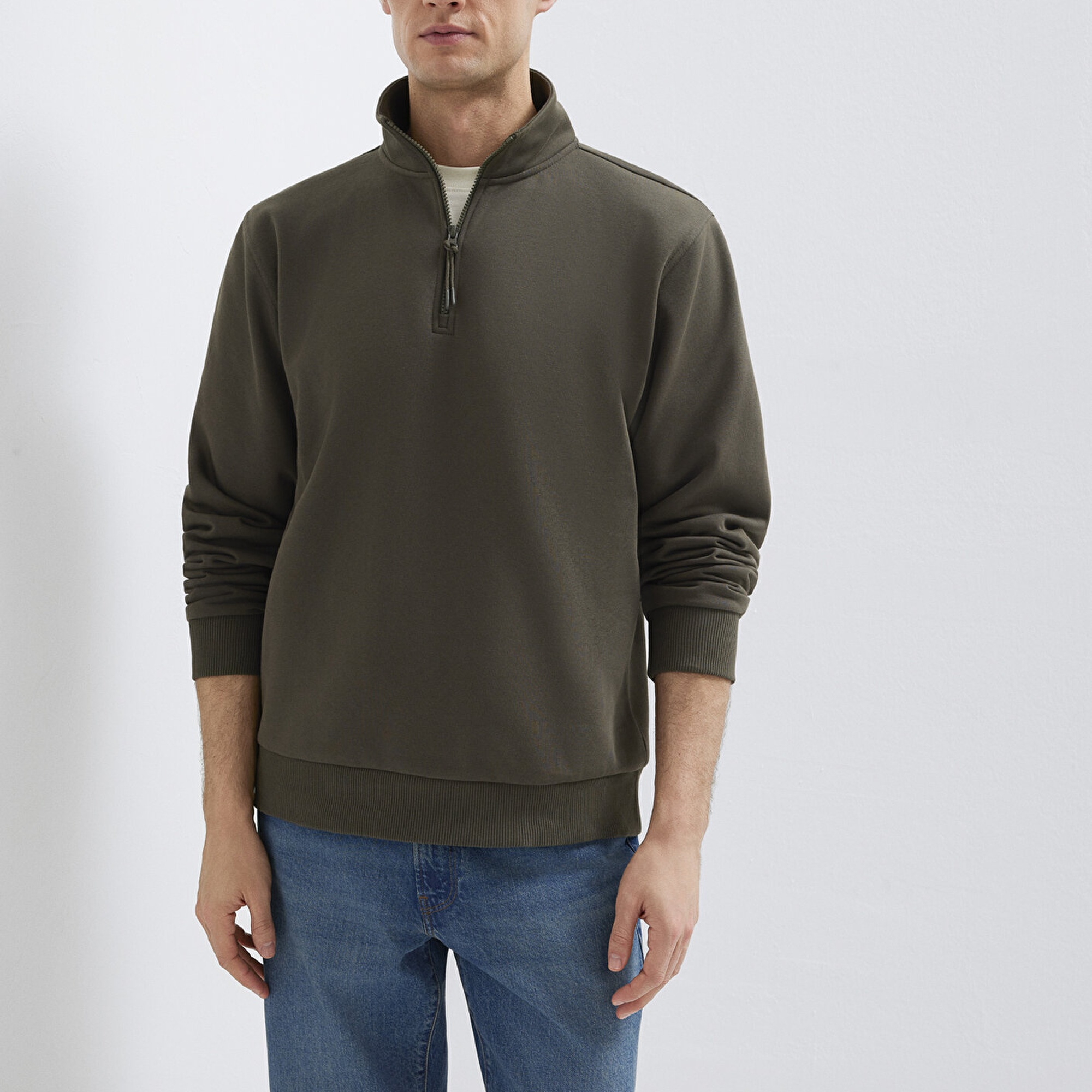 Mavi Yarı Fermuarlı Haki Basic Sweatshirt 0S10278-71553