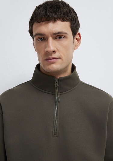  Mavi Yarı Fermuarlı Haki Basic Sweatshirt 0S10278-71553