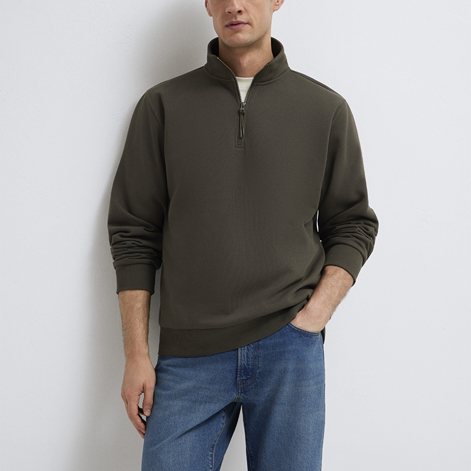 Mavi Yarı Fermuarlı Haki Basic Sweatshirt 0S10278-71553