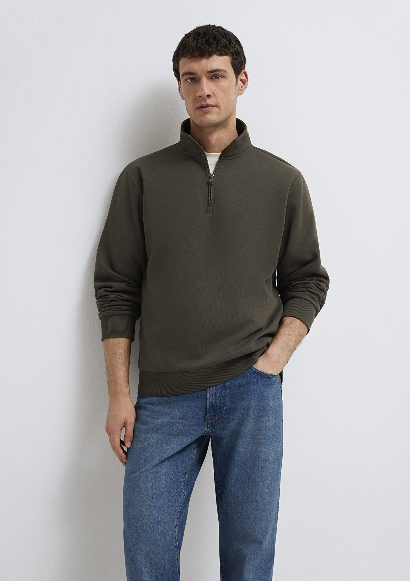  Mavi Yarı Fermuarlı Haki Basic Sweatshirt 0S10278-71553