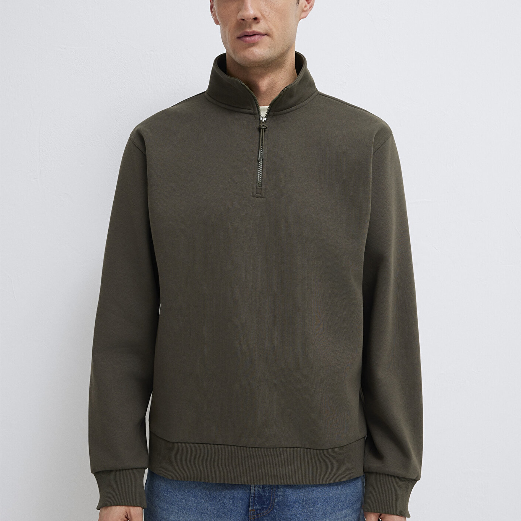 Mavi Yarı Fermuarlı Haki Basic Sweatshirt 0S10278-71553