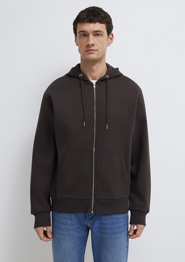  Mavi Kapüşonlu Fermuarlı Kahverengi Basic Sweatshirt 0S10277-70219