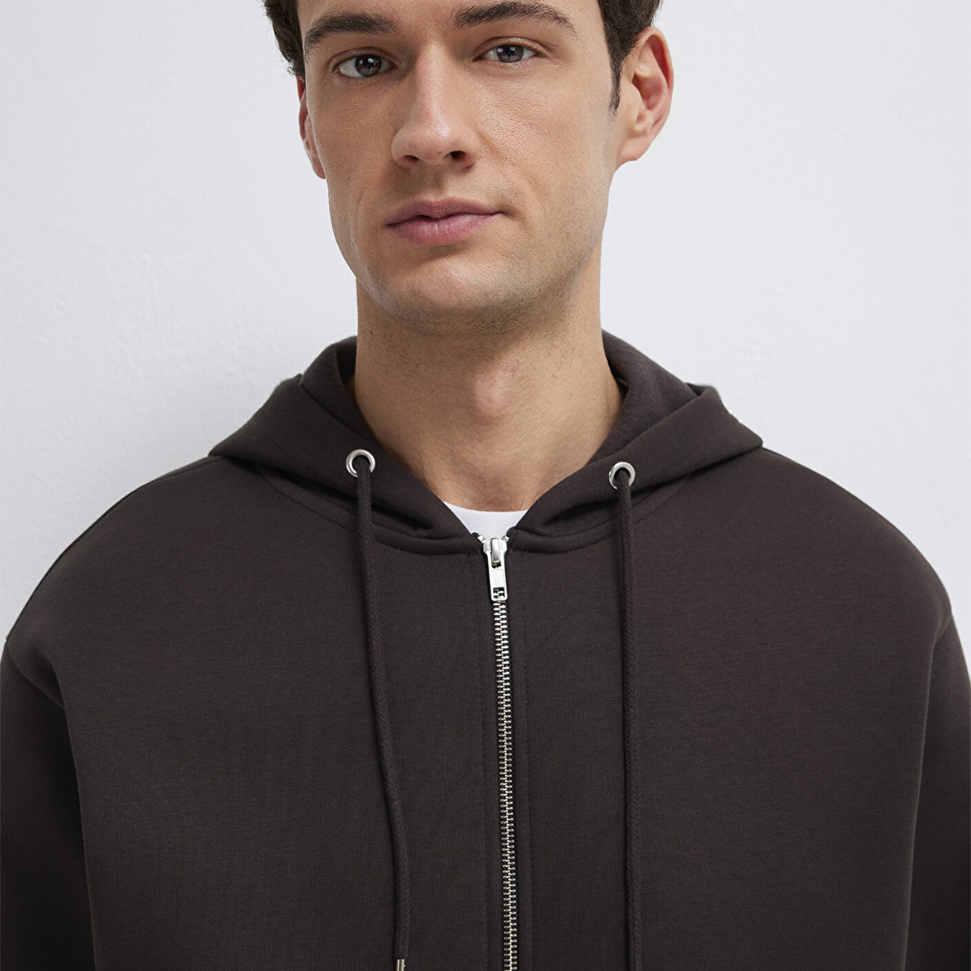 Mavi Kapüşonlu Fermuarlı Kahverengi Basic Sweatshirt 0S10277-70219