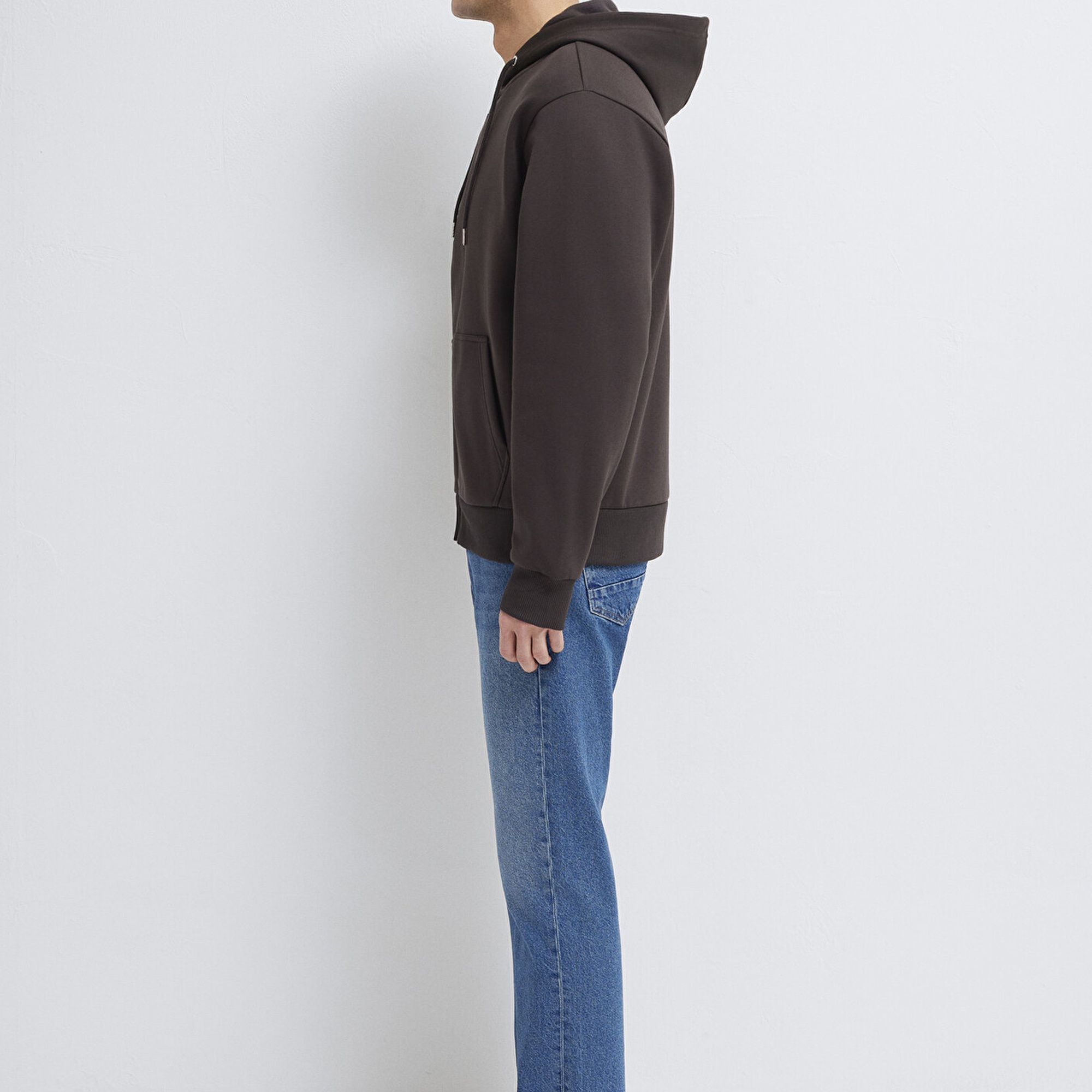 Mavi Kapüşonlu Fermuarlı Kahverengi Basic Sweatshirt 0S10277-70219