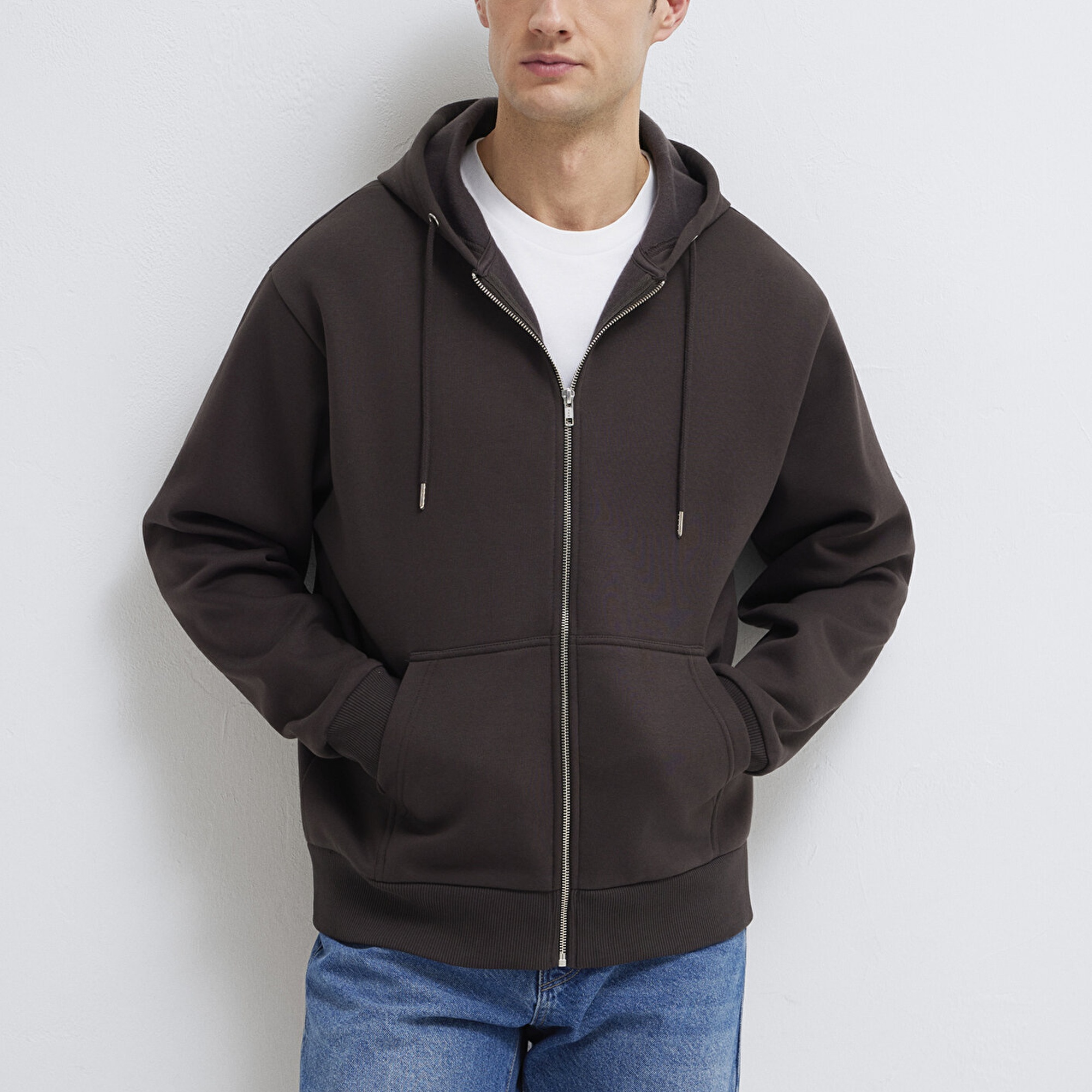 Mavi Kapüşonlu Fermuarlı Kahverengi Basic Sweatshirt 0S10277-70219