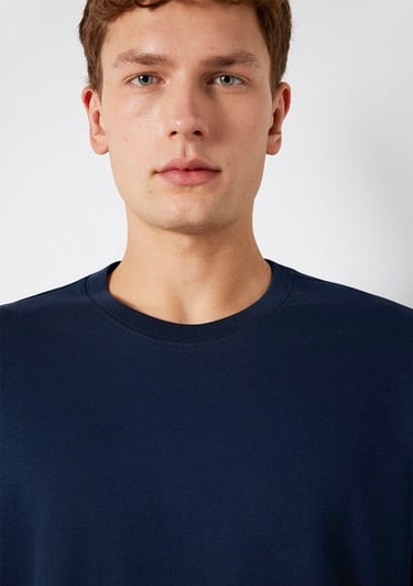  Mavi Bisiklet Yaka Lacivert Basic Tişört Loose Fit / Bol Rahat Kesim 0611596-70497