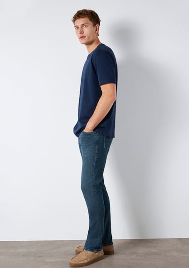  Mavi Bisiklet Yaka Lacivert Basic Tişört Loose Fit / Bol Rahat Kesim 0611596-70497