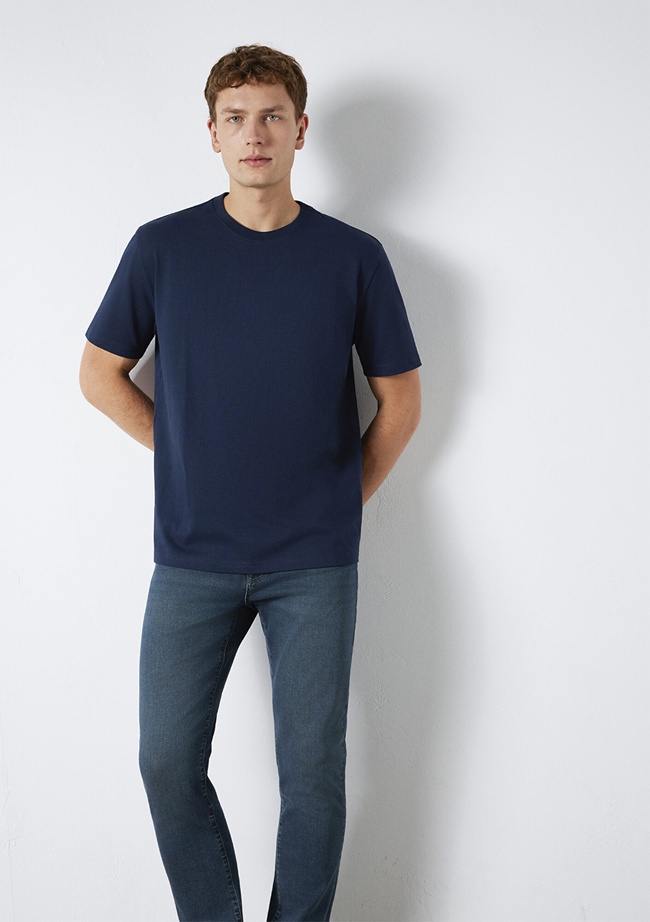  Mavi Bisiklet Yaka Lacivert Basic Tişört Loose Fit / Bol Rahat Kesim 0611596-70497