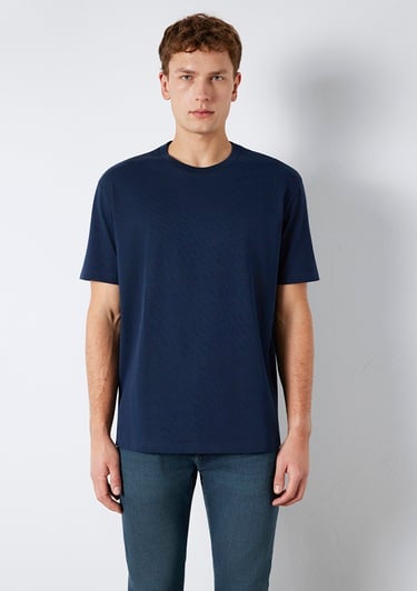  Mavi Bisiklet Yaka Lacivert Basic Tişört Loose Fit / Bol Rahat Kesim 0611596-70497