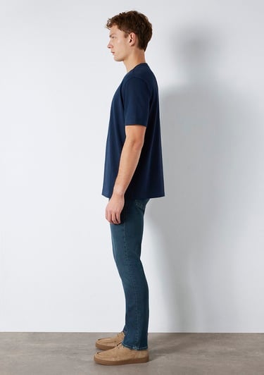  Mavi Bisiklet Yaka Lacivert Basic Tişört Loose Fit / Bol Rahat Kesim 0611596-70497