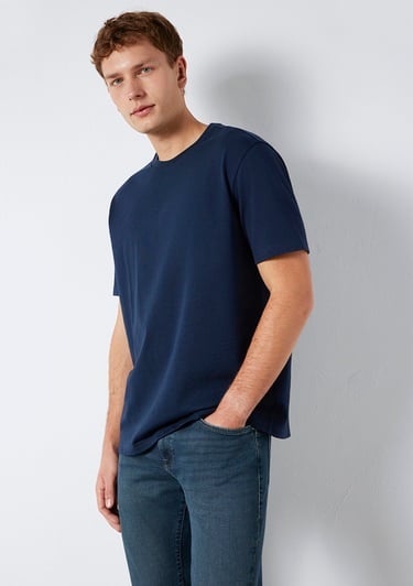  Mavi Bisiklet Yaka Lacivert Basic Tişört Loose Fit / Bol Rahat Kesim 0611596-70497