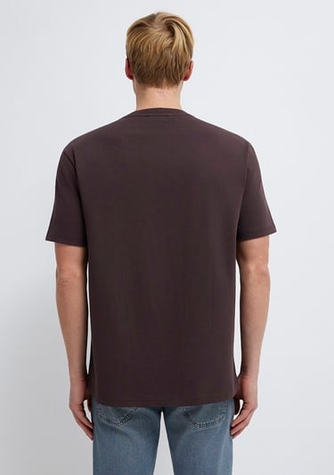  Mavi Bisiklet Yaka Kahverengi Basic Tişört Loose Fit / Bol Rahat Kesim 0611596-88083