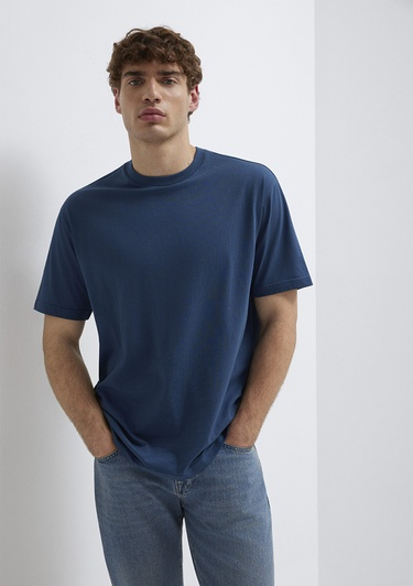 Mavi 2li Erkek Basic Tişört Loose Fit / Bol Rahat Kesim 0612317-90609
