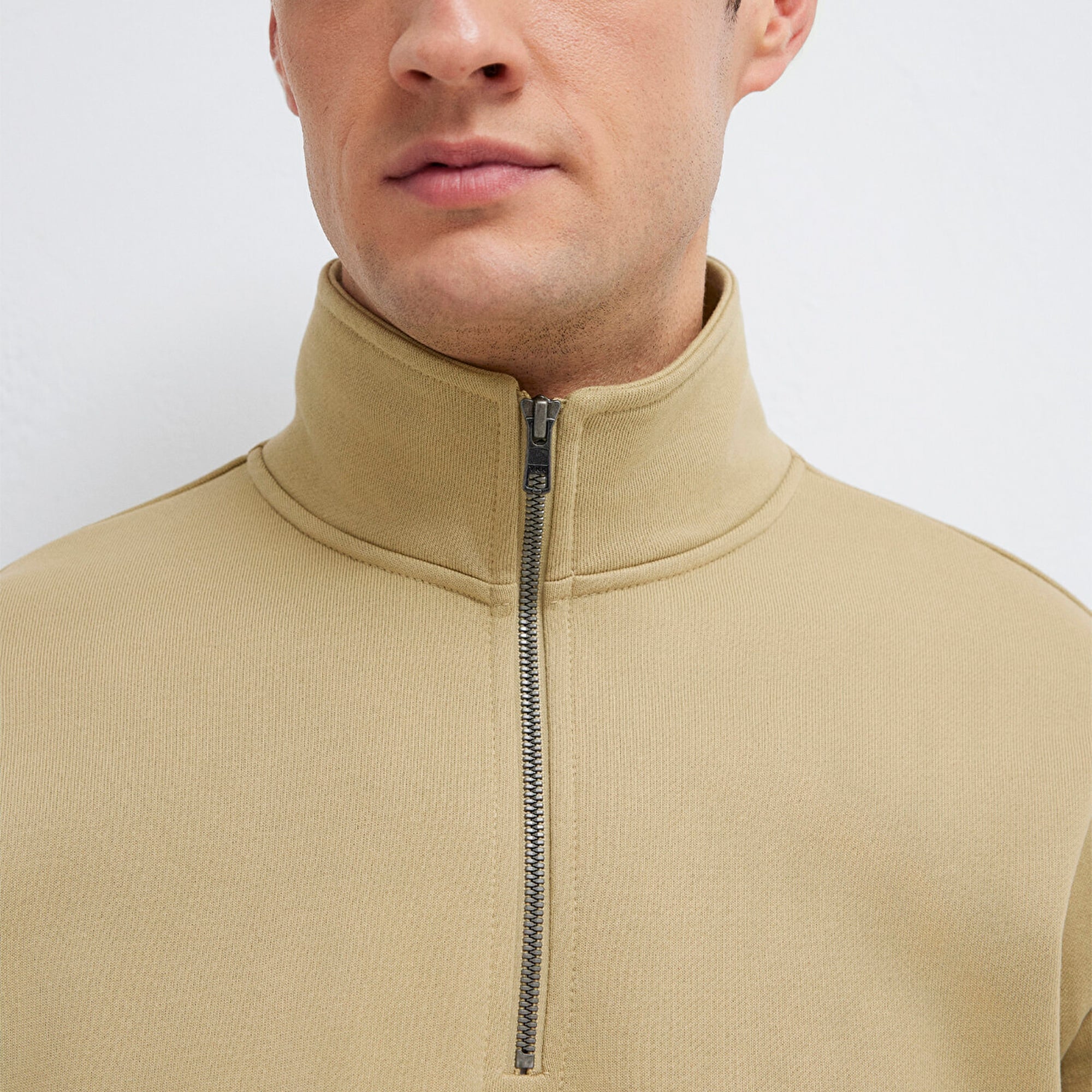 Mavi Yarı Fermuarlı Basic Bej Sweatshirt 0S10419-70204