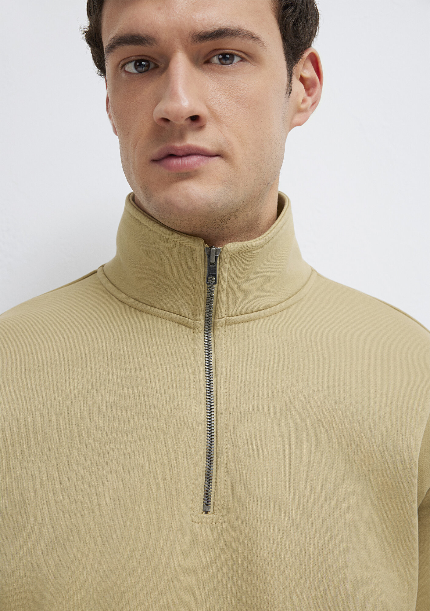  Mavi Yarı Fermuarlı Basic Bej Sweatshirt 0S10419-70204