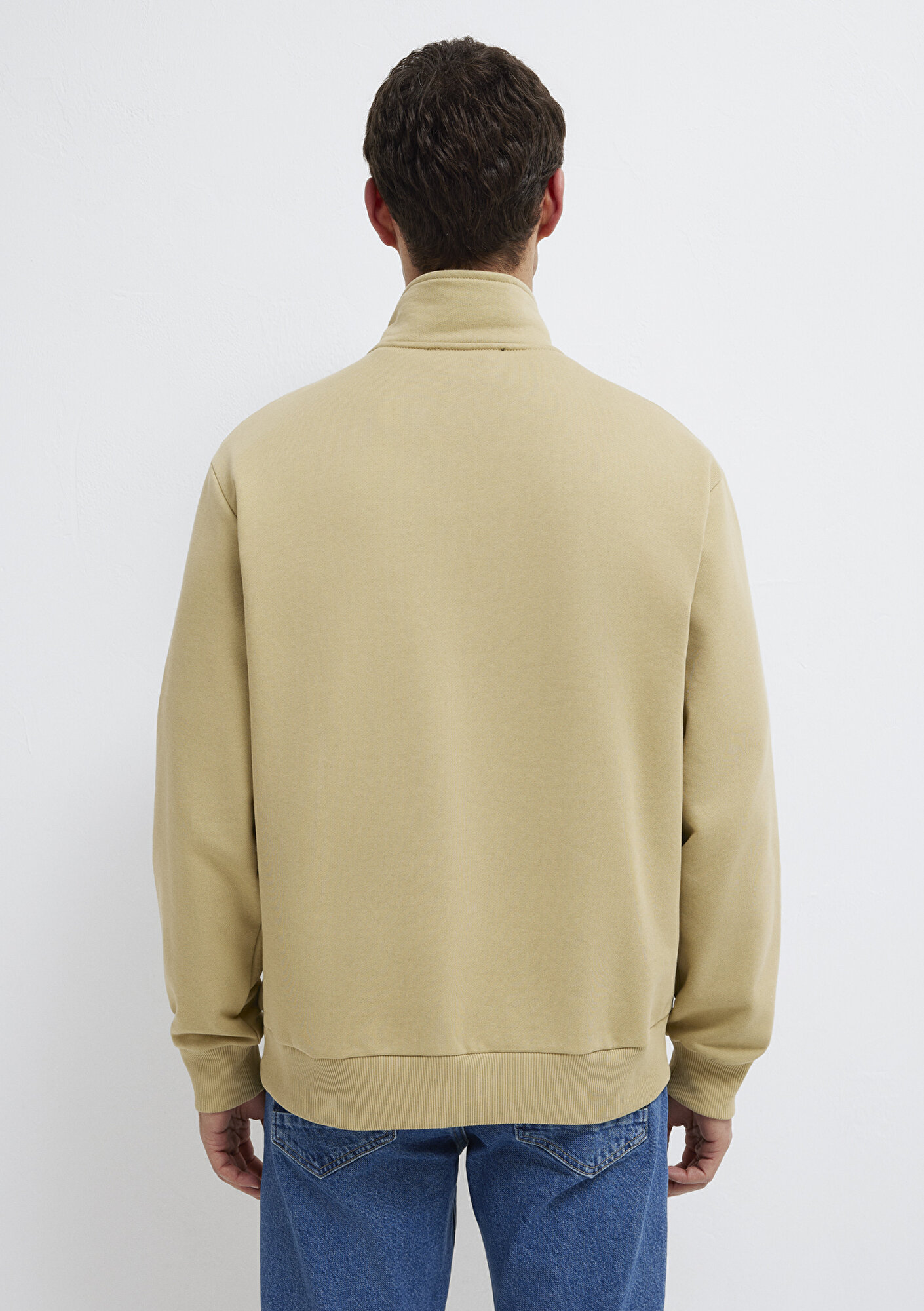  Mavi Yarı Fermuarlı Basic Bej Sweatshirt 0S10419-70204