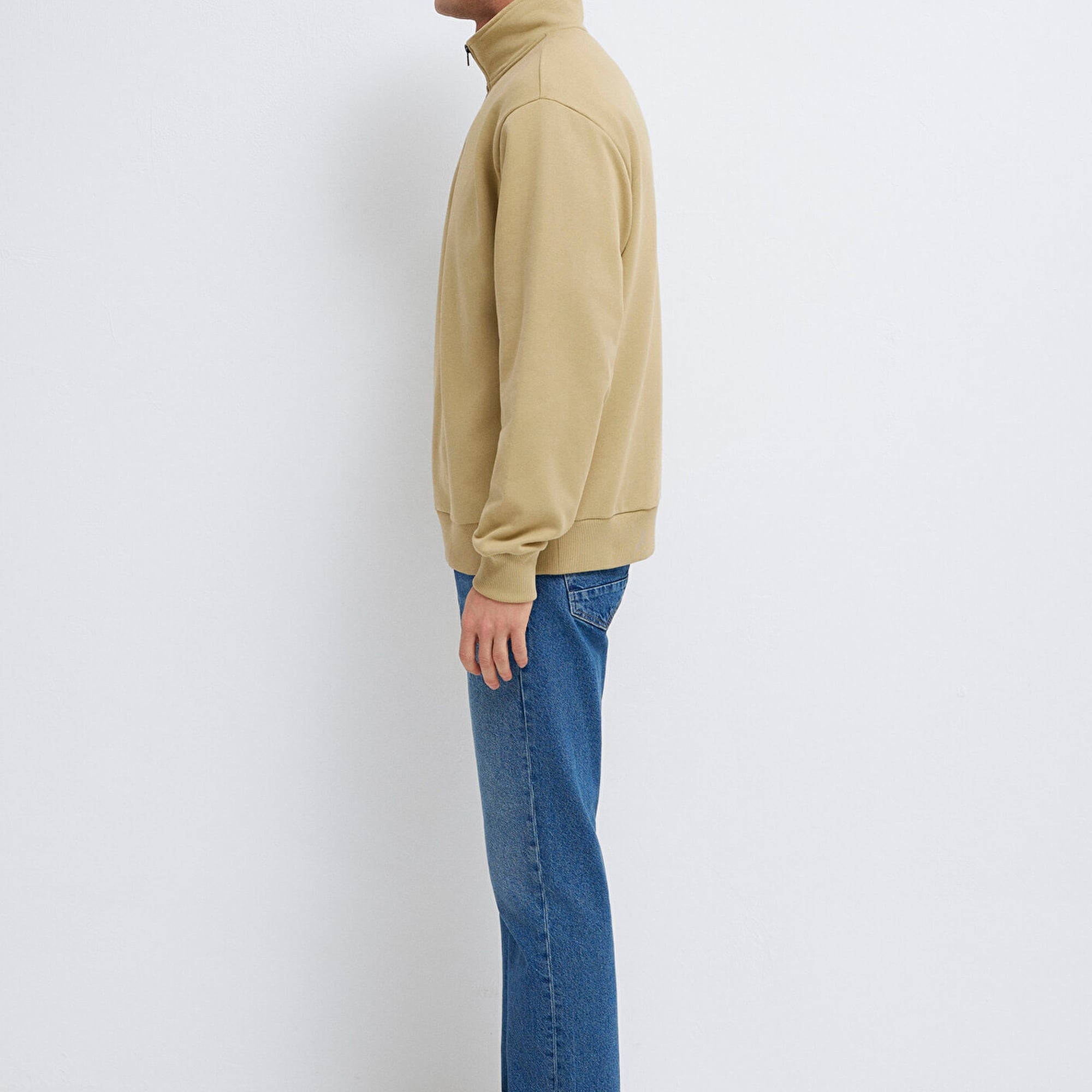 Mavi Yarı Fermuarlı Basic Bej Sweatshirt 0S10419-70204