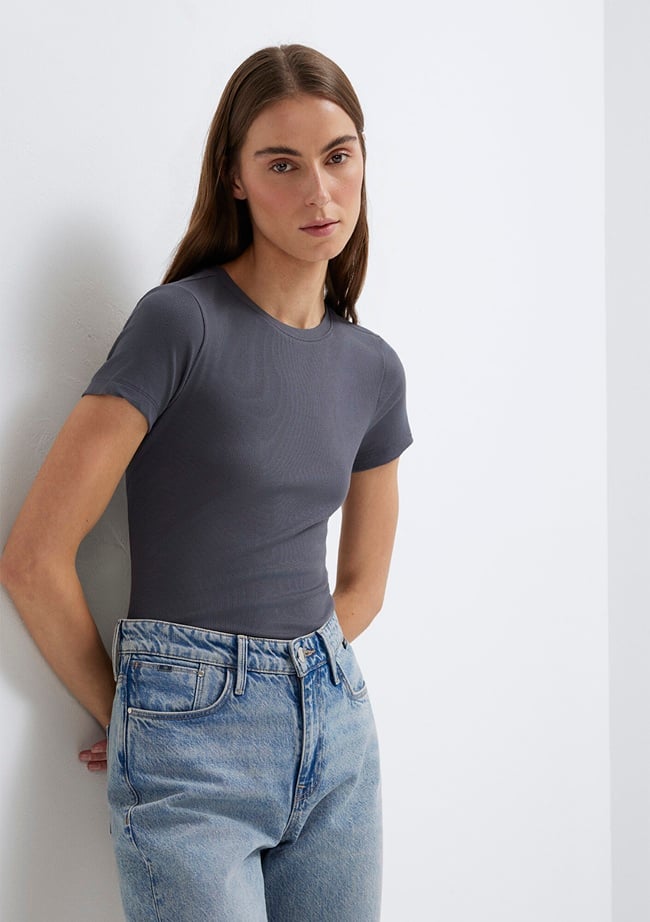  Mavi Gri Basic Tişört Slim Fit / Dar Kesim 1612904-83620