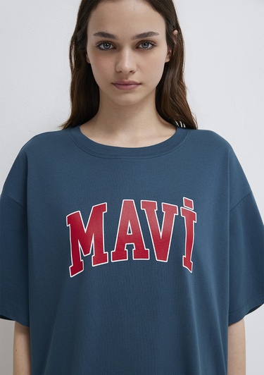  Mavi Mavi Logo Baskılı Mavi Tişört Oversize / Geniş Kesim 1600843-70771