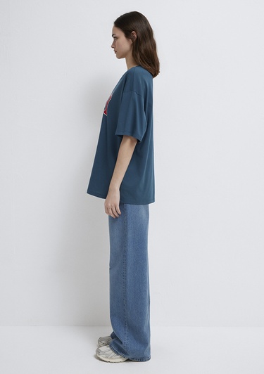  Mavi Mavi Logo Baskılı Mavi Tişört Oversize / Geniş Kesim 1600843-70771