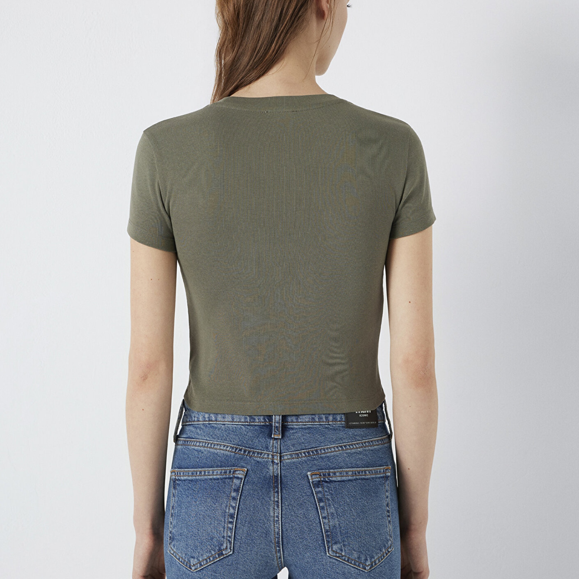 Mavi Bisiklet Yaka Yeşil Basic Tişört Crop / Kısa Kesim 1600814-86961