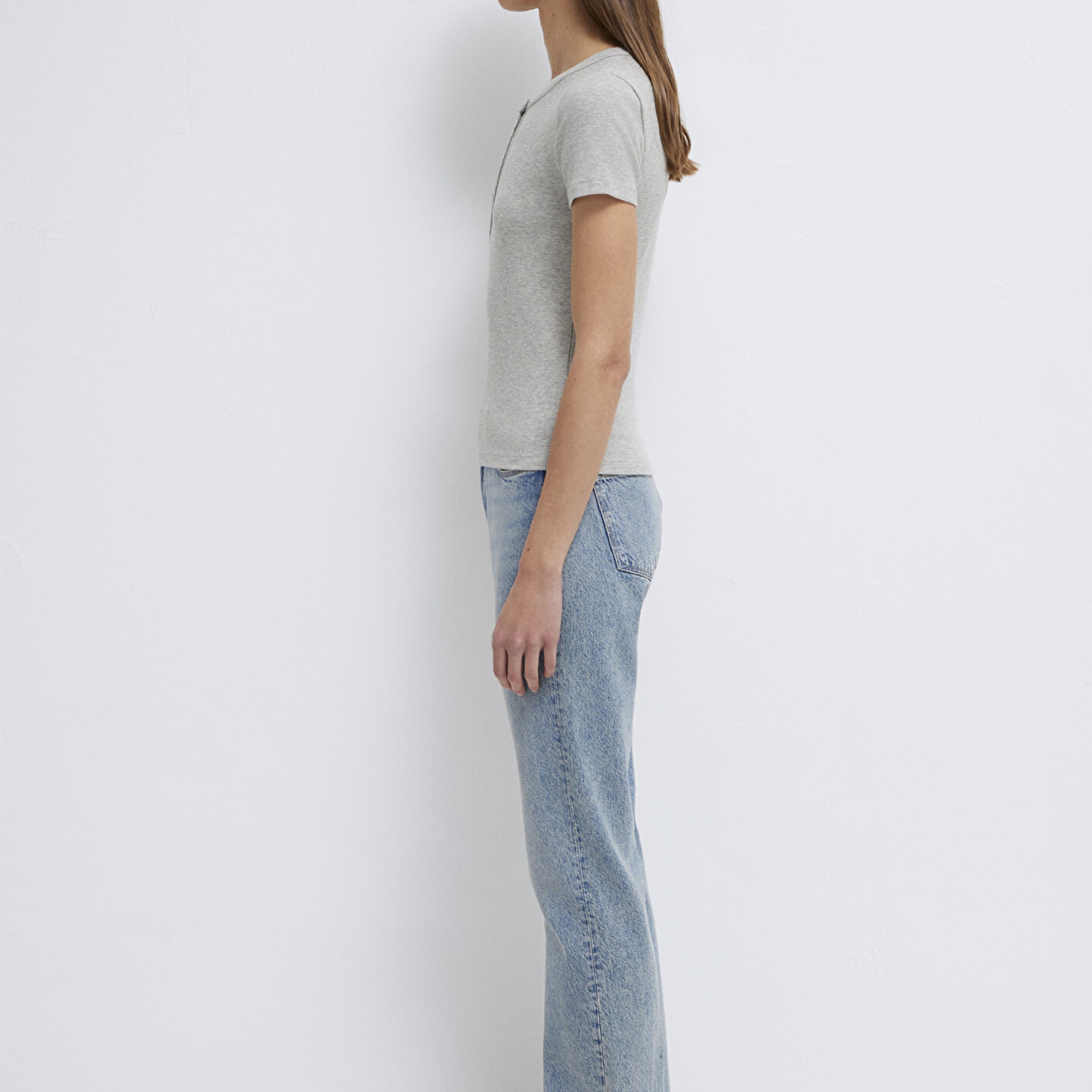 Mavi Gri Basic Tişört Fitted / Vücuda Oturan Kesim 1613806-83096