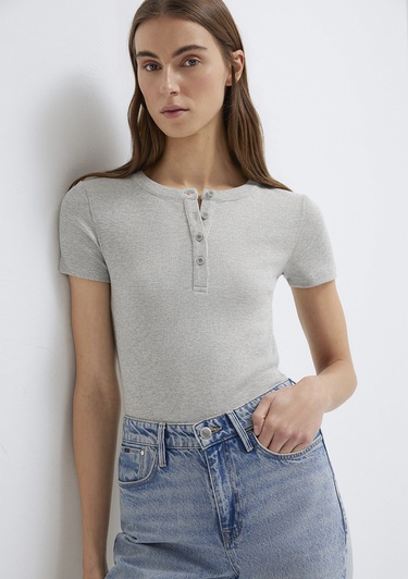  Mavi Gri Basic Tişört Fitted / Vücuda Oturan Kesim 1613806-83096