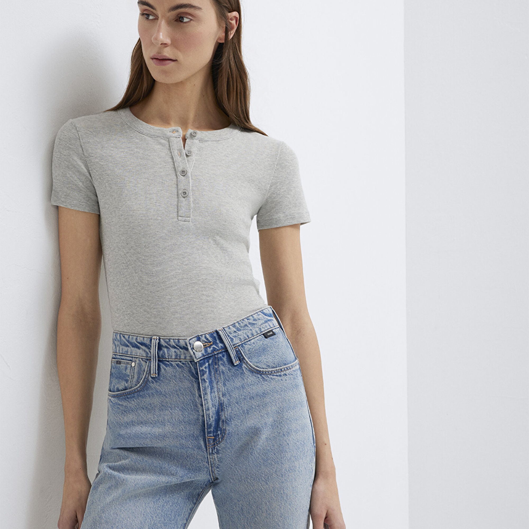 Mavi Gri Basic Tişört Fitted / Vücuda Oturan Kesim 1613806-83096