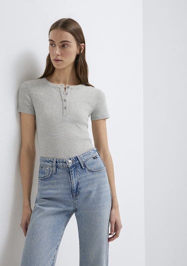  Mavi Gri Basic Tişört Fitted / Vücuda Oturan Kesim 1613806-83096