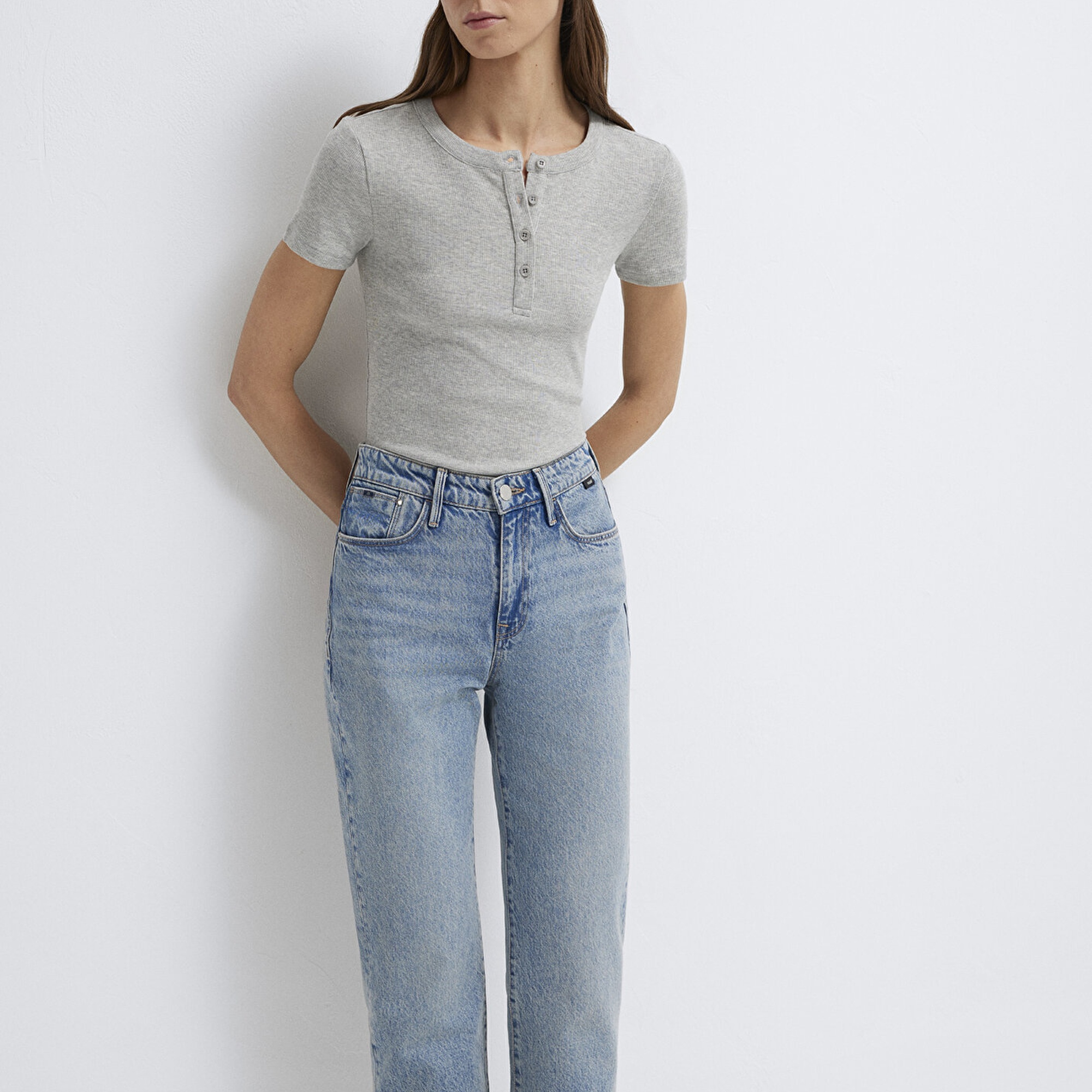 Mavi Gri Basic Tişört Fitted / Vücuda Oturan Kesim 1613806-83096