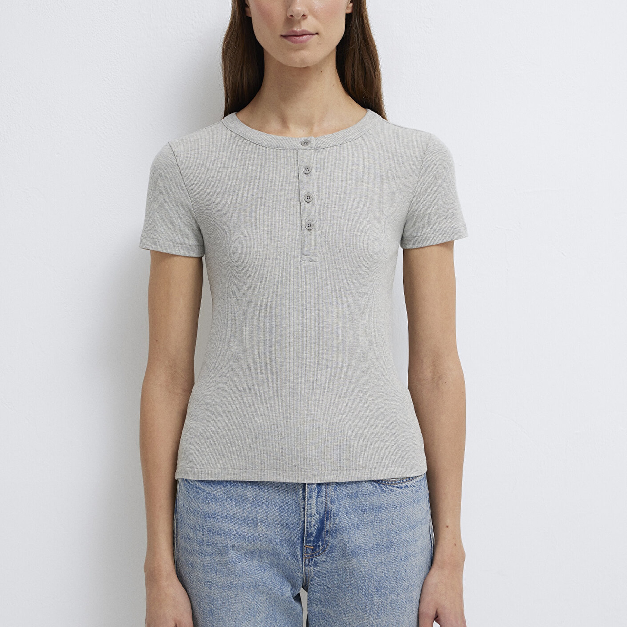 Mavi Gri Basic Tişört Fitted / Vücuda Oturan Kesim 1613806-83096