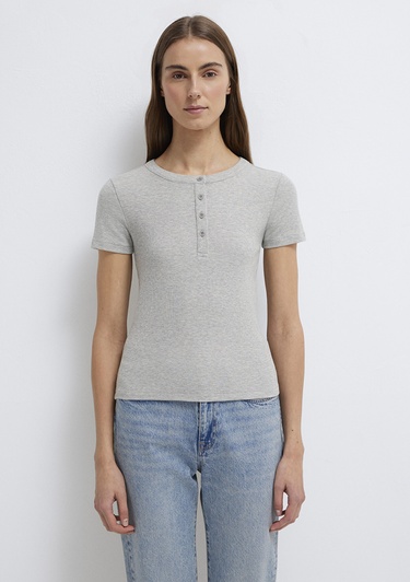  Mavi Gri Basic Tişört Fitted / Vücuda Oturan Kesim 1613806-83096