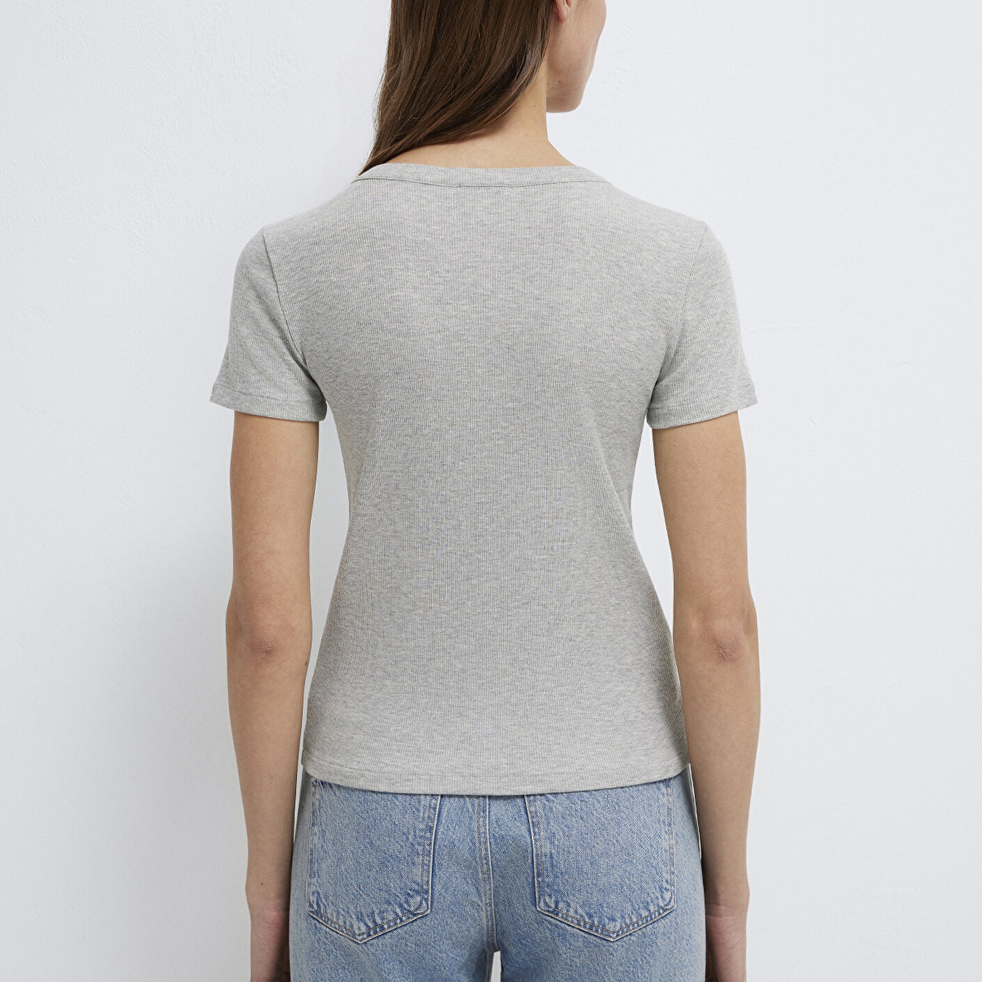 Mavi Gri Basic Tişört Fitted / Vücuda Oturan Kesim 1613806-83096