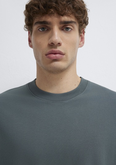  Mavi Yeşil Basic Tişört Oversize / Geniş Kesim 0613113-71598