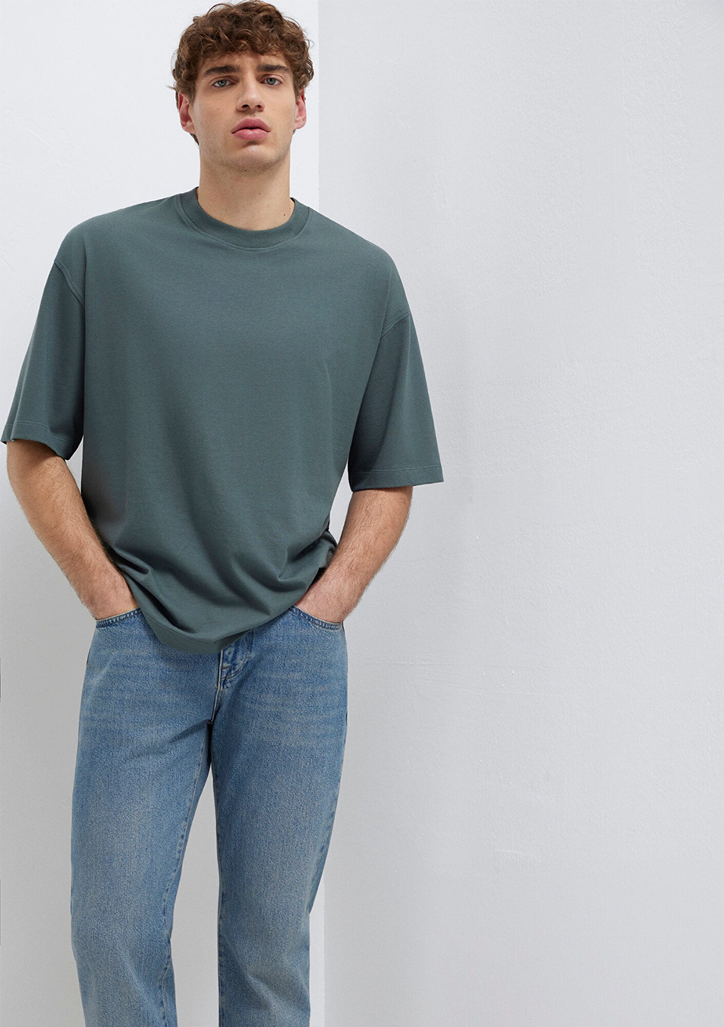 Mavi Yeşil Basic Tişört Oversize / Geniş Kesim 0613113-71598