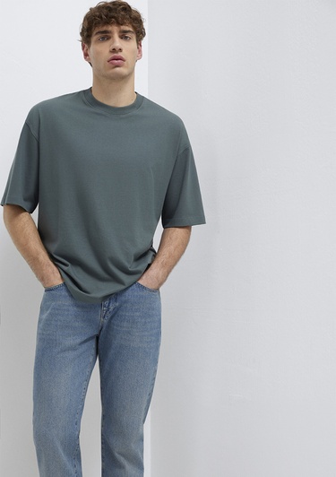  Mavi Yeşil Basic Tişört Oversize / Geniş Kesim 0613113-71598