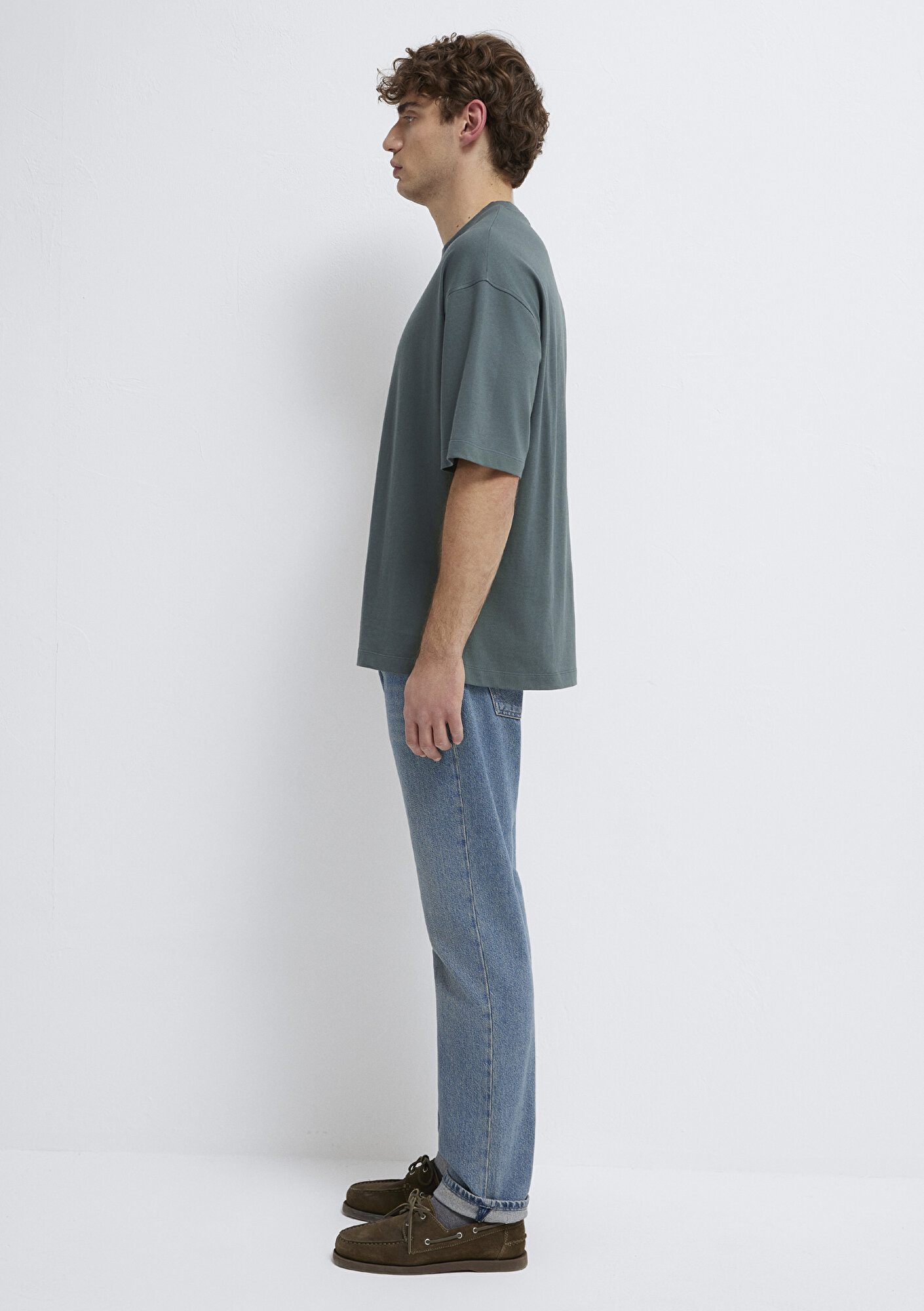 Mavi Yeşil Basic Tişört Oversize / Geniş Kesim 0613113-71598