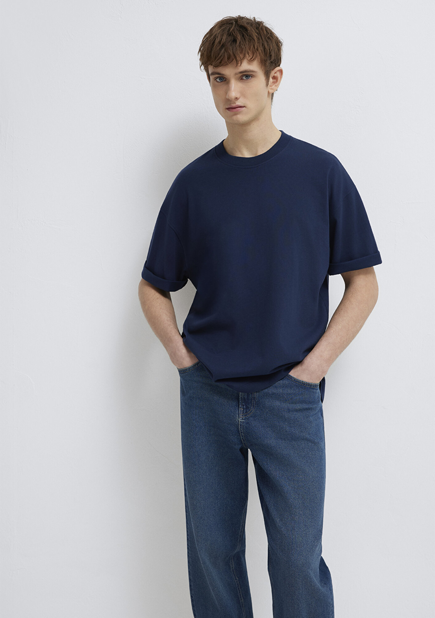 Mavi Lacivert Basic Tişört Oversize / Geniş Kesim 0613113-82318