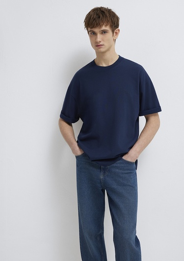  Mavi Lacivert Basic Tişört Oversize / Geniş Kesim 0613113-82318