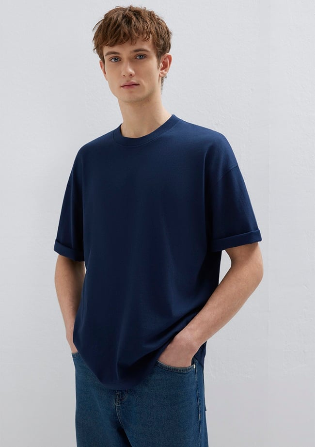  Mavi Lacivert Basic Tişört Oversize / Geniş Kesim 0613113-82318