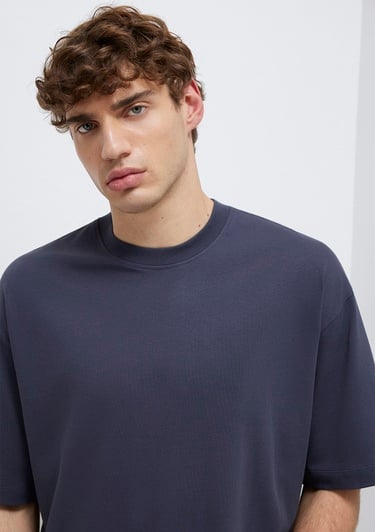 Mavi Gri Basic Tişört Oversize / Geniş Kesim 0613113-70101