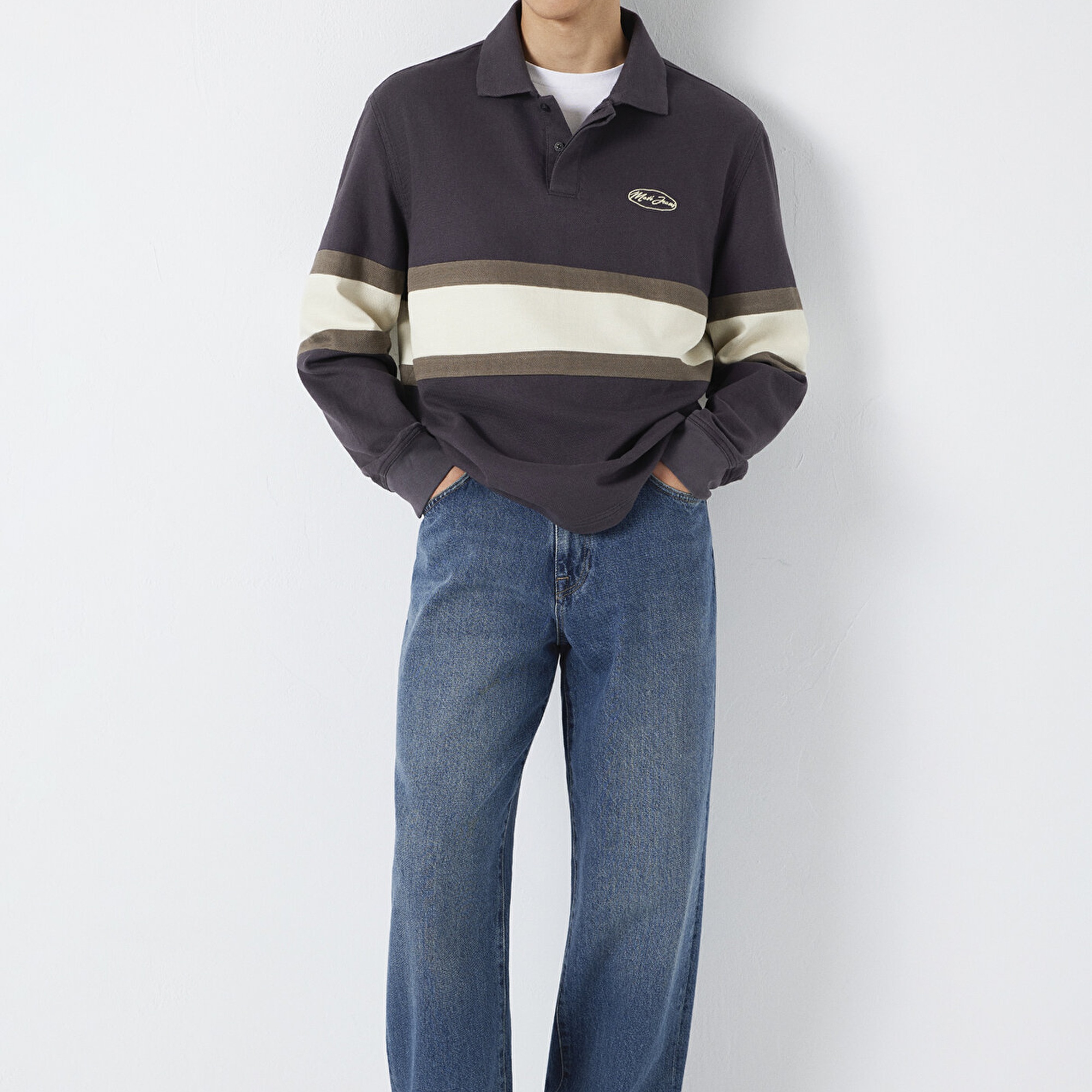 Mavi Mavi Jeans Nakışlı Polo Yaka Antrasit Sweatshirt 0S10575-70101