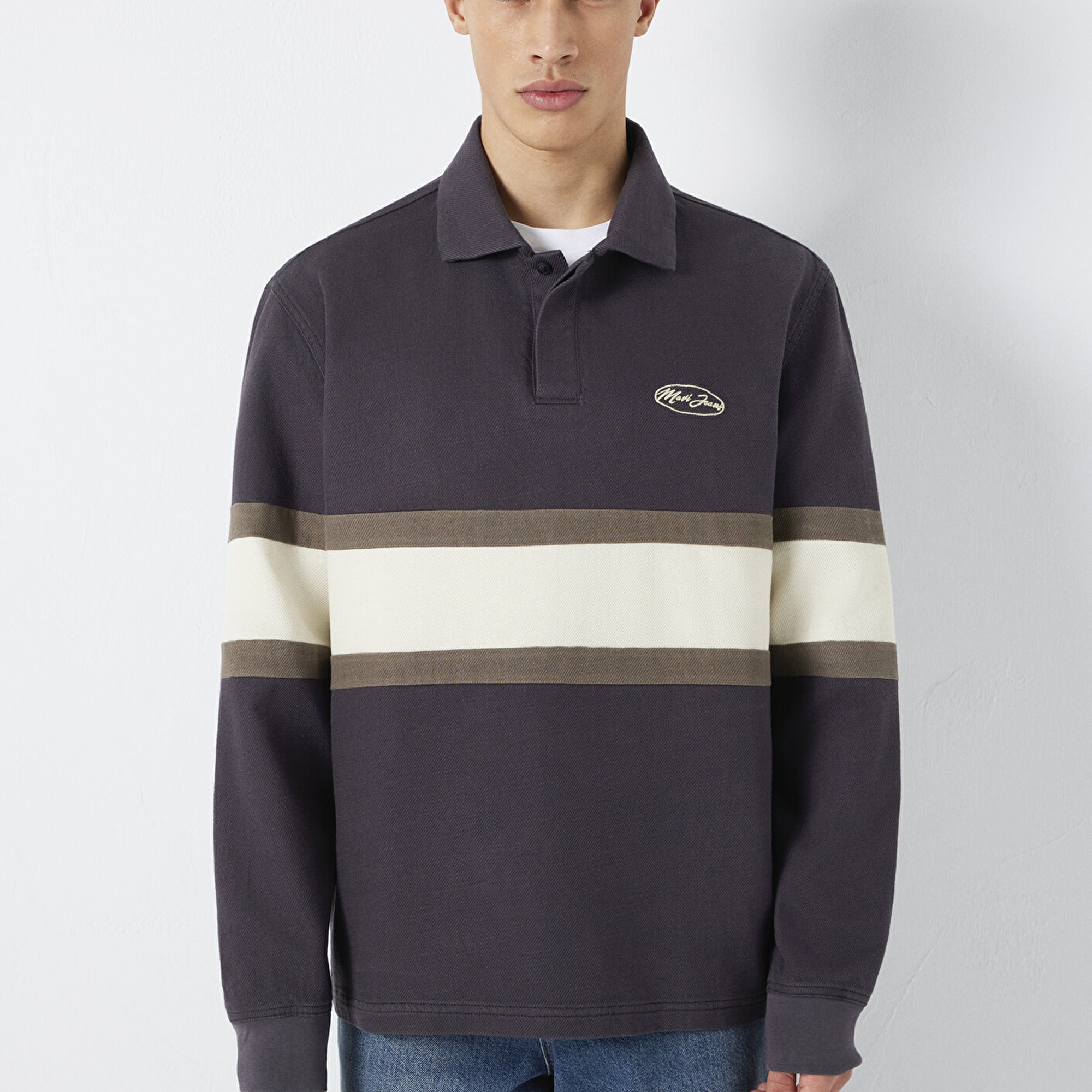 Mavi Mavi Jeans Nakışlı Polo Yaka Antrasit Sweatshirt 0S10575-70101